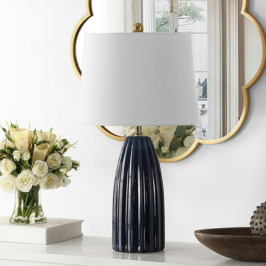 Lamps * | Kayden 25. 5 In. Navy Blue Table Lamp With White Shade By Safavieh