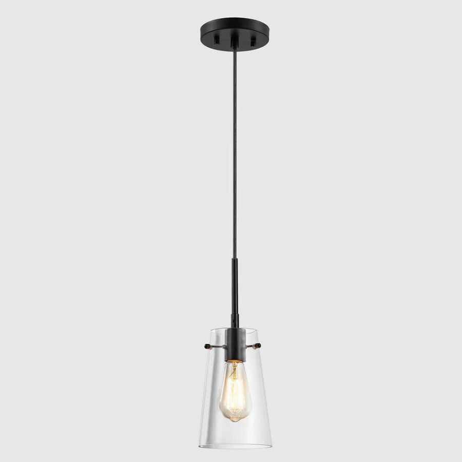 Pendant Lights * | 1-Light Blackened Bronze Single Pendant Light With Clear Glass Shade By Kawoti