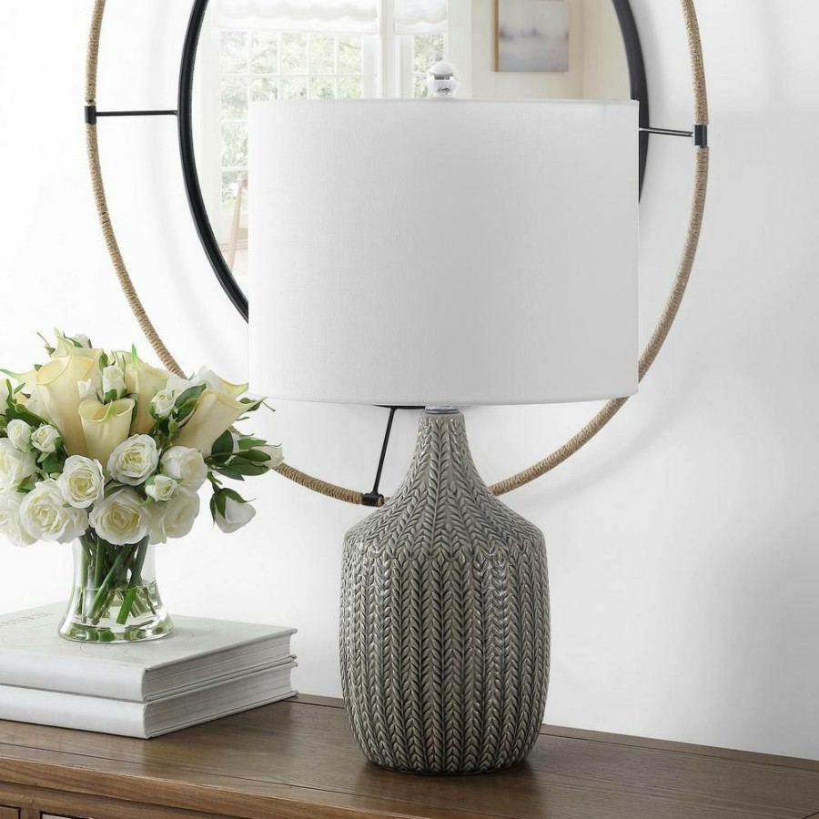 Lamps * | Secia 25 In. Gray Table Lamp With White Shade By Safavieh