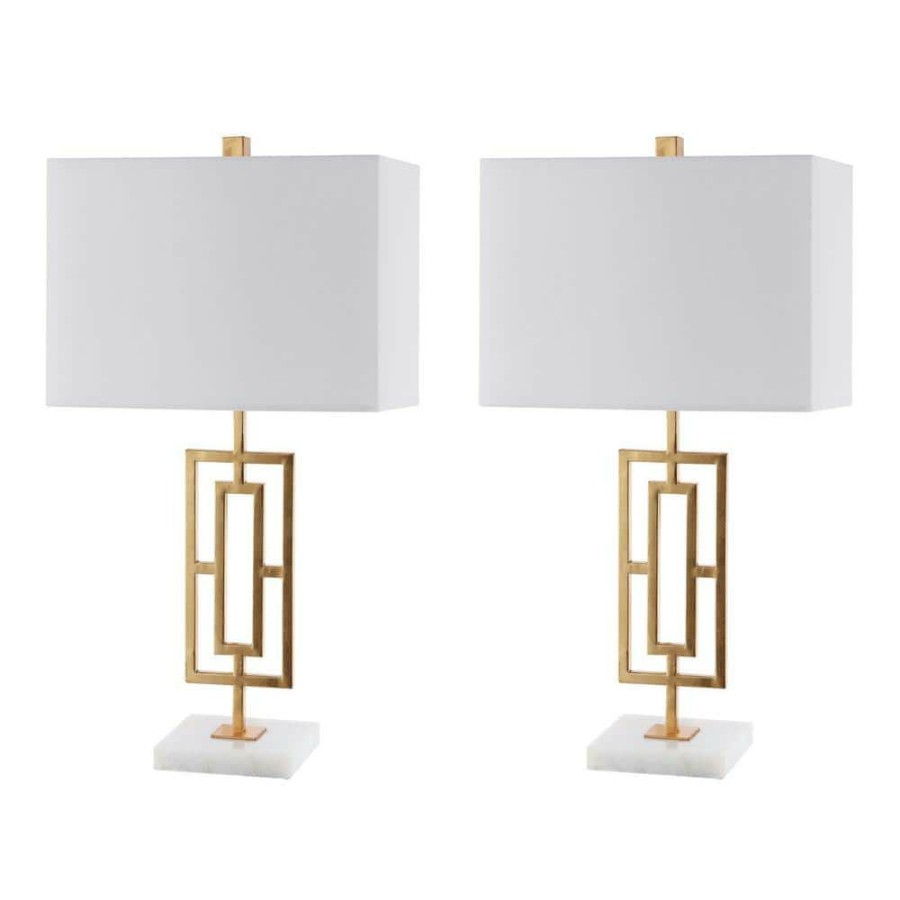 Lamps * | Yara 26.25 In. Gold Leaf/White Table Lamp With White Shade (Set Of 2) By Safavieh