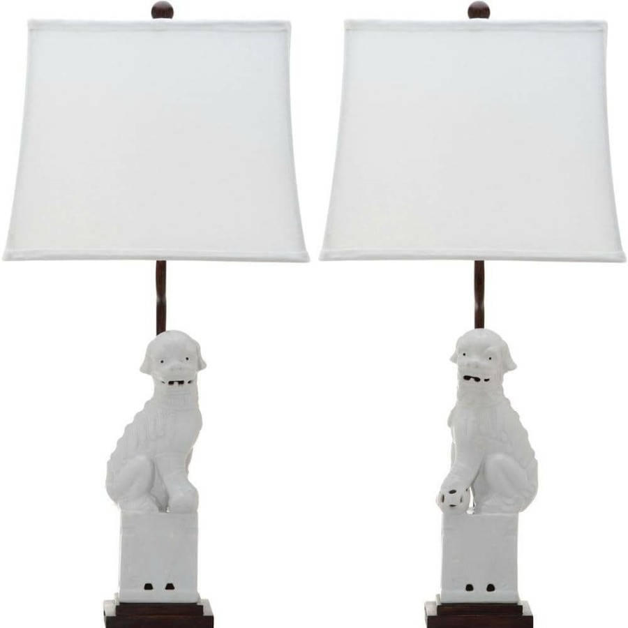 Lamps * | Foo 28 In. White Dog Table Lamp With White Shade (Set Of 2) By Safavieh