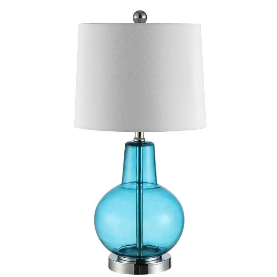 Lamps * | Atlas 24 In. Morocco Blue Table Lamp With Light Gray Shade By Safavieh