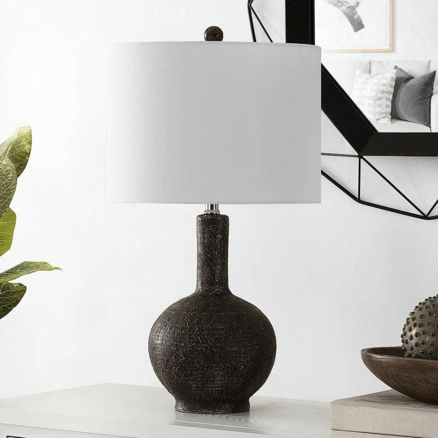 Lamps * | Carser 25 In. Dark Gray Table Lamp With White Shade By Safavieh