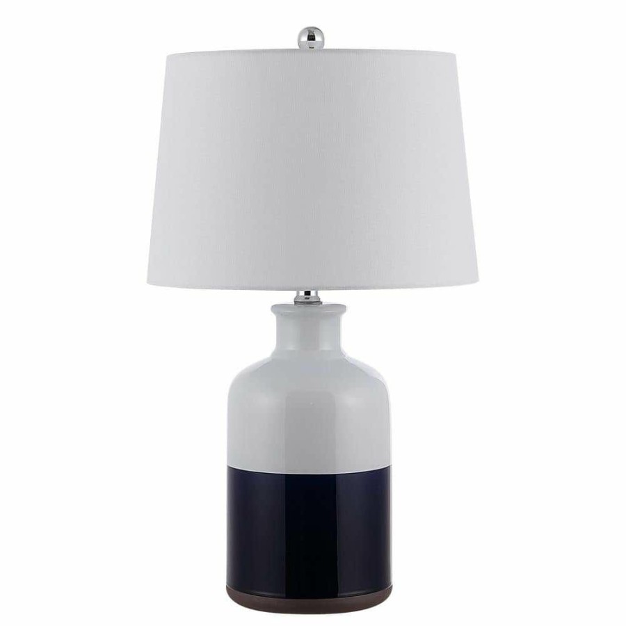 Lamps * | Dani 25.5 In. White/Navy Table Lamp With White Shade By Safavieh