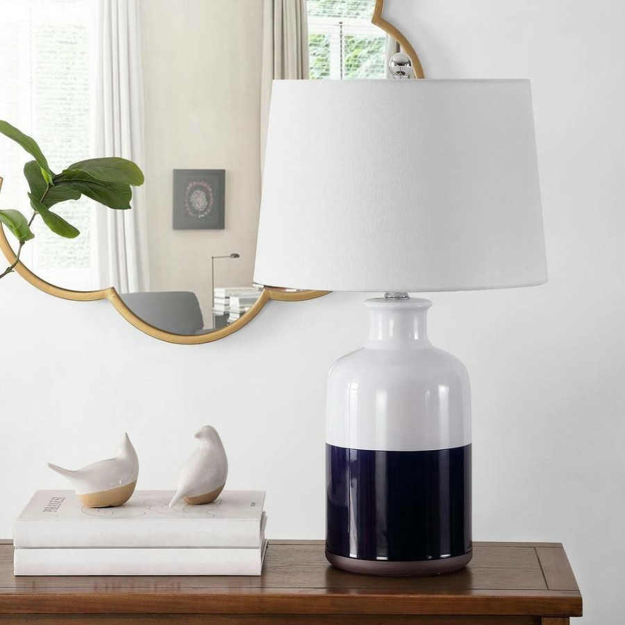 Lamps * | Dani 25.5 In. White/Navy Table Lamp With White Shade By Safavieh