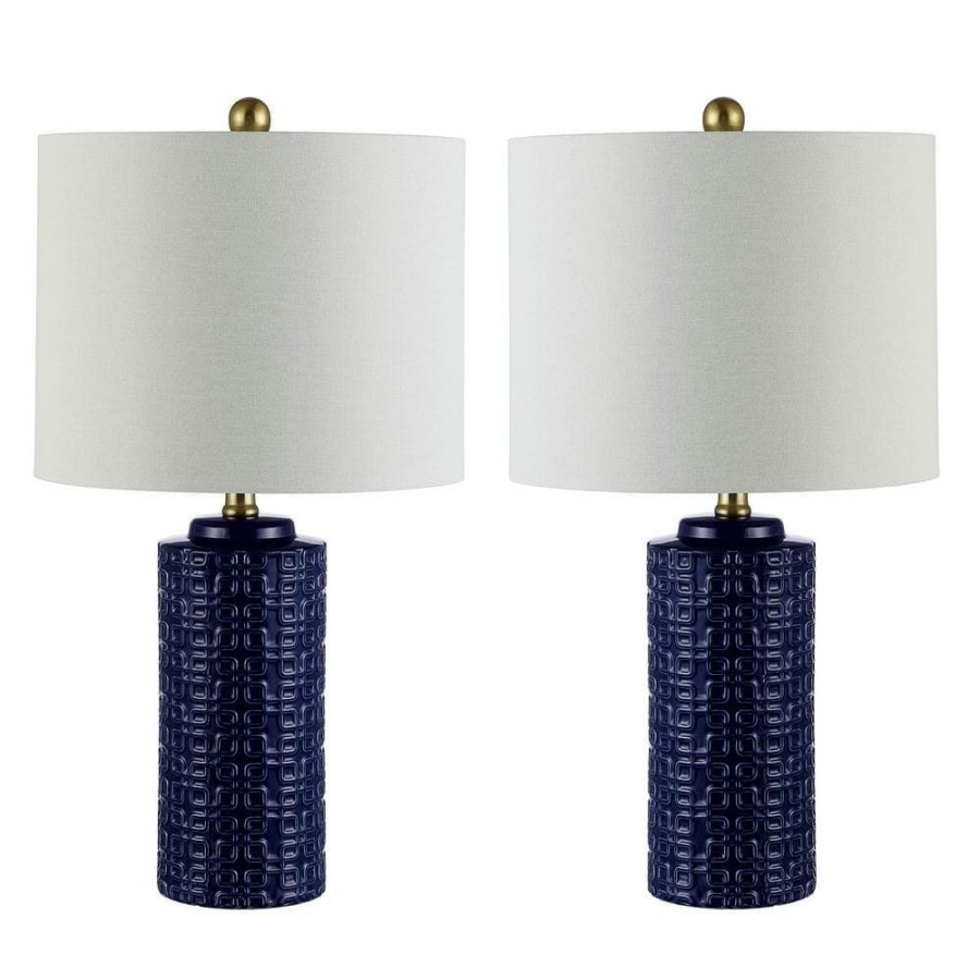 Lamps * | Artef 24 In. Navy Blue Table Lamp With White Shade (Set Of 2) By Safavieh