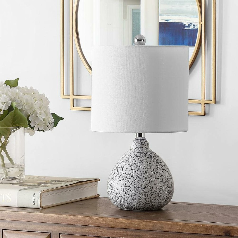 Lamps * | Blithe 17 In. Gray Crackle Table Lamp With White Shade By Safavieh