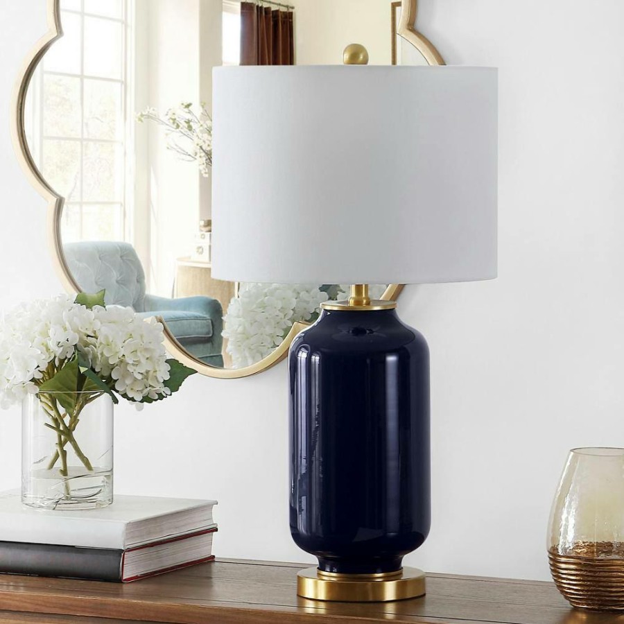 Lamps * | Amaia 26 In. Navy Table Lamp With White Shade By Safavieh