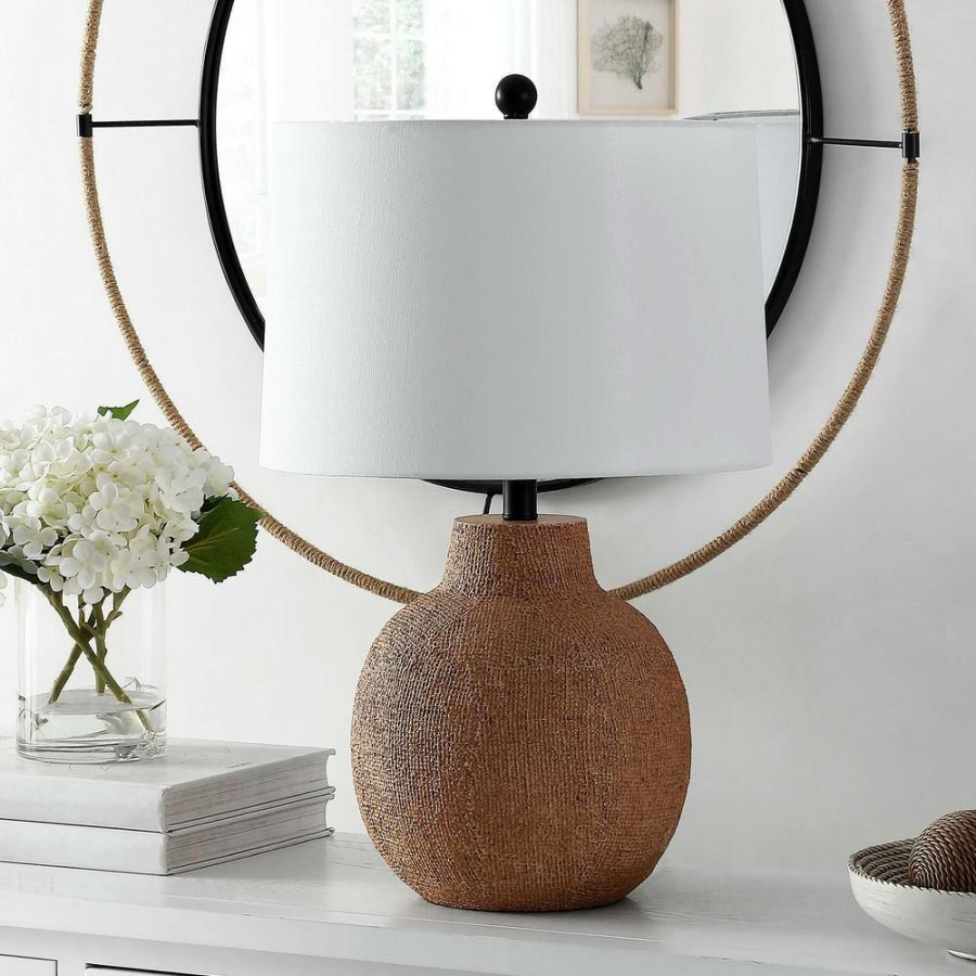 Lamps * | Acer 24 In. Brown Table Lamp With White Shade By Safavieh