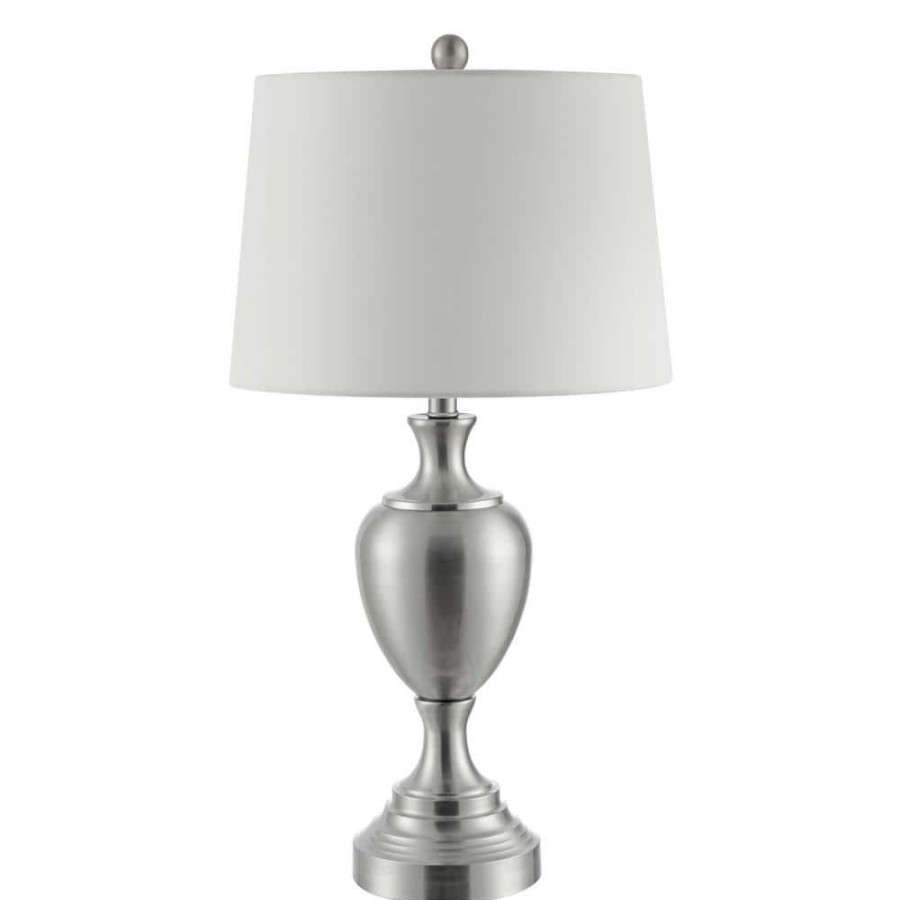 Lamps * | Poppy 28 In. Nickel Table Lamp With White Shade By Safavieh