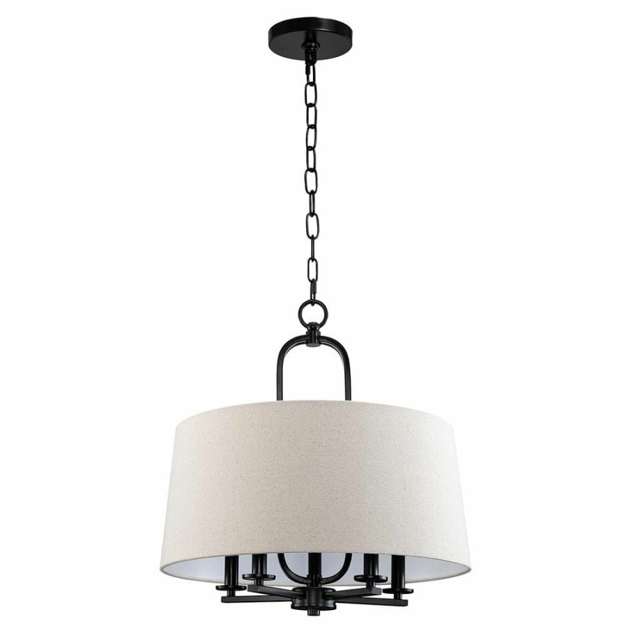 Chandeliers * | 19 In. 5-Light Blackened Bronze Drum Chandelier With Fabric Shade By Kawoti