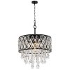 Pendant Lights * | 17 In. 5-Light Matte Black Crystal Drum Shape Pendant Light By Kawoti