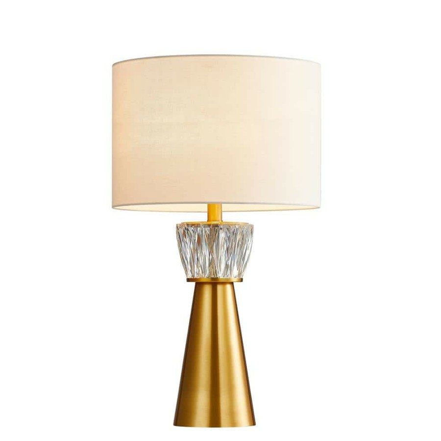 Lamps * | 24.5 In. Antique Brass Metal Table Lamp With Crystal-Decorated Base By Kawoti