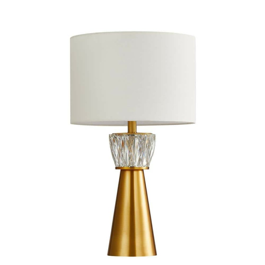 Lamps * | 24.5 In. Antique Brass Metal Table Lamp With Crystal-Decorated Base By Kawoti