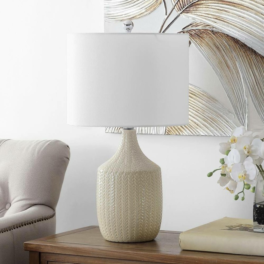 Lamps * | Secia 25 In. Cream Table Lamp With White Shade By Safavieh