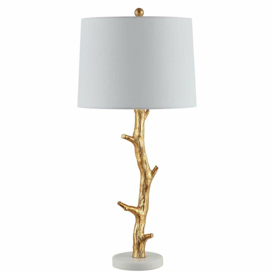 Lamps * | Olenna 29.5 In. Gold Leaf Table Lamp With White Shade By Safavieh