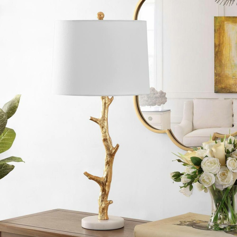 Lamps * | Olenna 29.5 In. Gold Leaf Table Lamp With White Shade By Safavieh