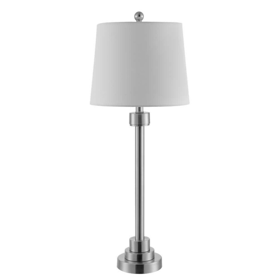 Lamps * | Baxter 30 In. Nickel Table Lamp With White Shade By Safavieh