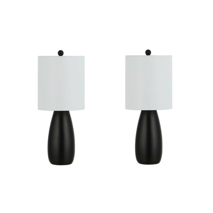 Lamps * | Arlia 24 In. Black Table Lamp With White Shade (Set Of 2) By Safavieh