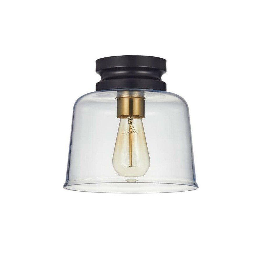 Flush Mount Lights * | 8.25 In. 1-Light Bronze Drum Flush Mount With Glass Shade By Kawoti