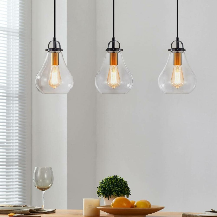 Pendant Lights * | Getir 7.5 In. 1-Light Bronze Mini Pendant Light With Teardrop Glass Shade By Kawoti